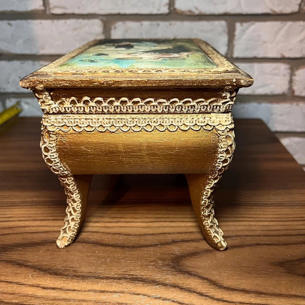 VTG Japan Musical Jewelry Box Greensleeves Ballet Ballerina Red Velvet Footed *